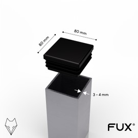 FUX Pack of 4 Plastic Square Pipe Plugs, 15 x 15 mm - 120 x 120 mm, Slat Plugs, Furniture Gliders, Chair Leg Caps, Sealing Plugs, Chair Leg Protectors, Plugs, Square Plugs (80 x 80 x 3-4 mm, Grey)