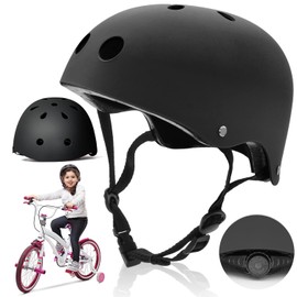FRILNK Casco Bicicleta, Casco de Patinaje para Adultos y Jóvenes y Niños,Tamaño Ajustable, Casco para Bicicleta, Adecuado para Scooter Patinaje en línea Ciclicismo Motocicleta y etc. (Negro, S)