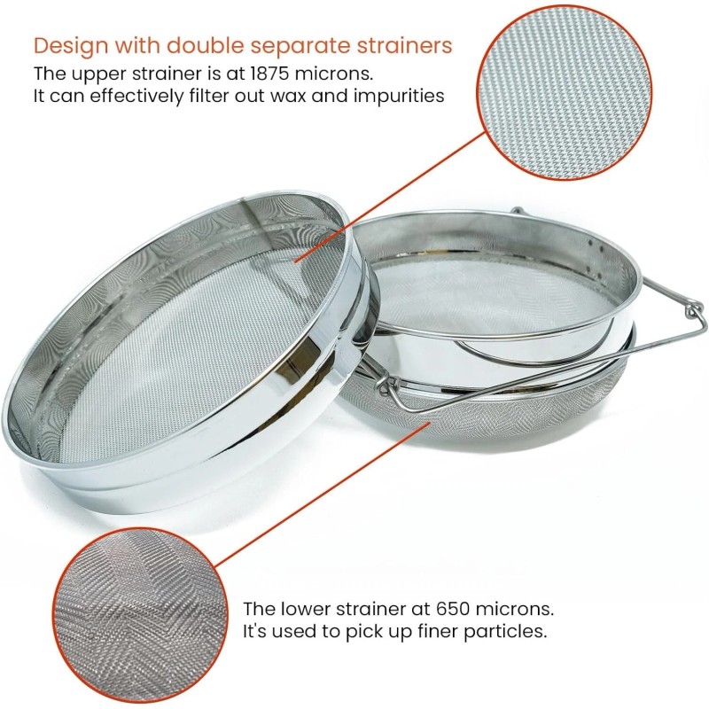Sunvara Honey Strainer Filter Stainless Steel Double Sieve Beekeeping Equipment