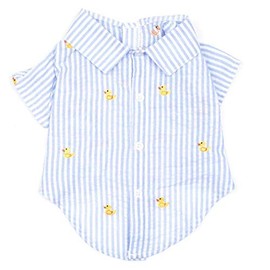 The Worthy Dog Embroidered Rubber Ducks Stripe Seersucker Button Up Look Pet Shirt, Soft Cotton Tank T-Shirt for Dogs, Breathable Summer Outfit, Fits XXL Size Dogs, Light Blue