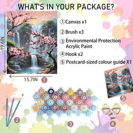 Arttoplus Waterfall Paint by Numbers Kit for Adults-Flowers Adult Paint by Number Kits on Canvas,Landscape Painting by Number Adult for Gift Home Wall Decor(16x20inch)