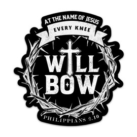 at The Name of Jesus Every Knee Will Bow Sticker Cross Crown of Thorns Decals Faith Worship Christian Sticker Bible Verse Religious Scripture Waterproof Vinyl Stickers for Water Bottle Journal Laptop