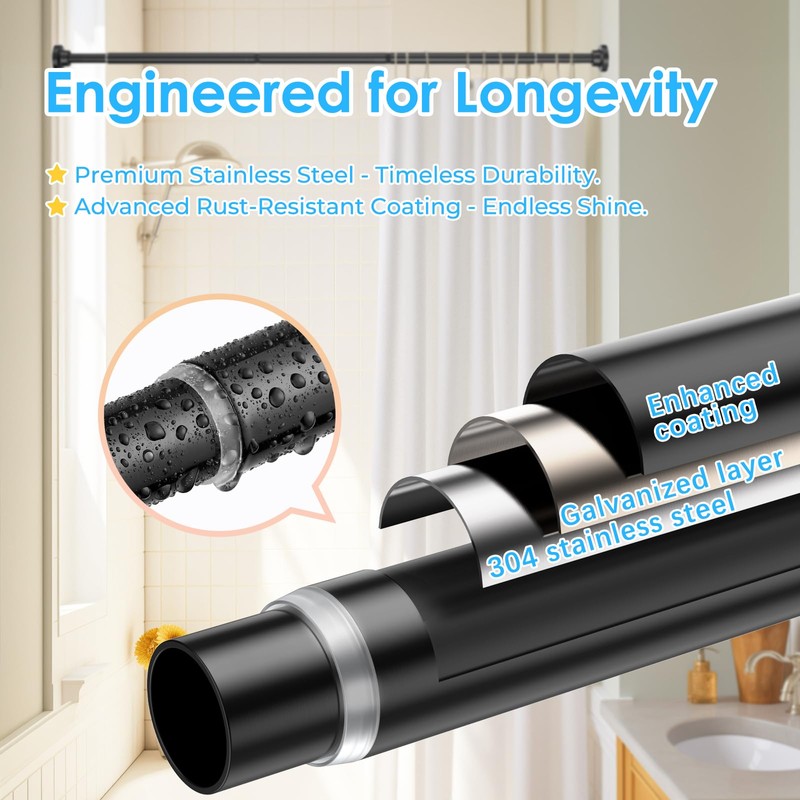 AIZESI Spring Tension Curtain Rod 29-63 Inch Black Stainless Steel
