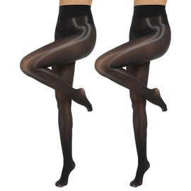MANZI Ölig Shiny Tights Women's Sexy Silky Smooth Tights 15 Denier Transparent Tear-Resistant Black Skin Colour 2 Pairs, 2 pairs of black