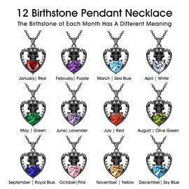 GTISKL Gothic Skull Black Love Heart Birthstone Crystal Pendant Necklaces for Women Birthday Jewelry Gifts for Her, Mom, and Wife, Valentine's Day Gifts (Heart-07-July)