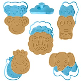 Moose Goods Safari Zoo Animal Cookie Cutters and Stamp – 5 Pcs Cookie Cutter Set with Elephant, Giraffe, Monkey, Lion & Crocodile Cute Cookie Cutter Variety Pack for Cookies, Cakes, Fondant, Biscuits
