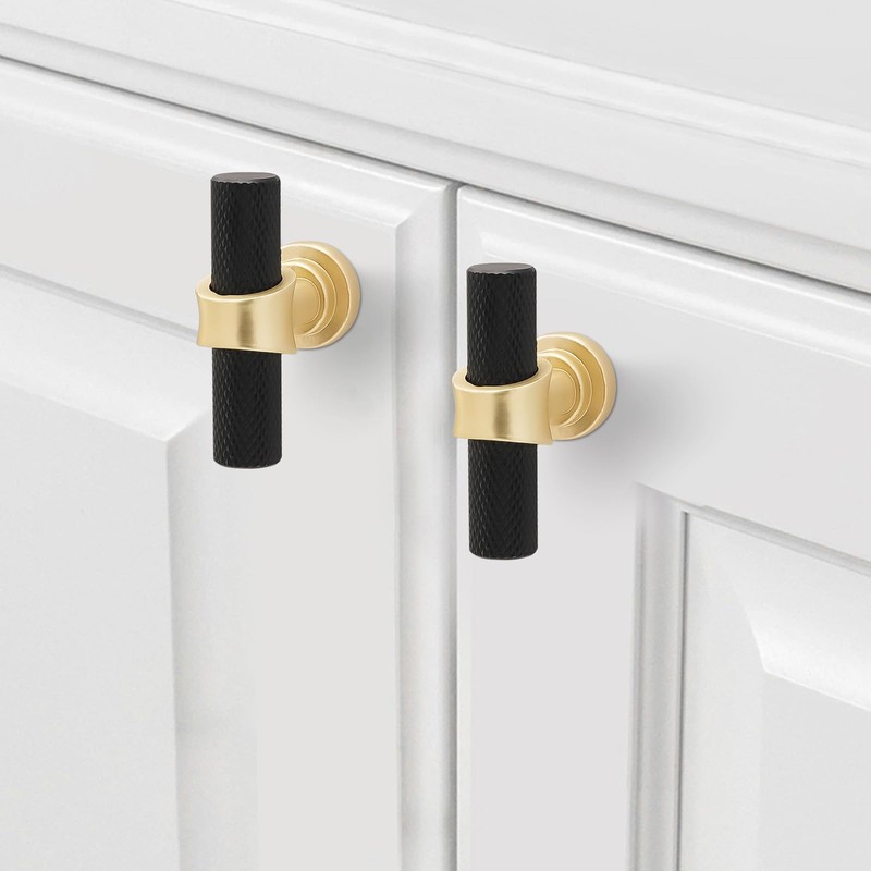 KOMOTIA 10 Pack Cabinet knurled Knobs Matte Black and Brushed