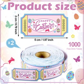 ReliThick 2 Roll of Easter Tickets Multicolor Easter Numbered Tickets Happy Easter Egg Bunny Ticket Roll-1000 Tickets for Easter Party Raffle Supply