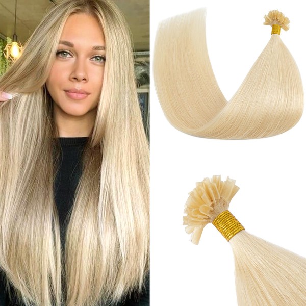 S-noilite Keratin Human Hair Extensions, 50 Strands, 50 g, Pre-Bonded U Tip Nail Hair Extensions, 100% Remy Human Hair (50 cm, #613 Blonde)