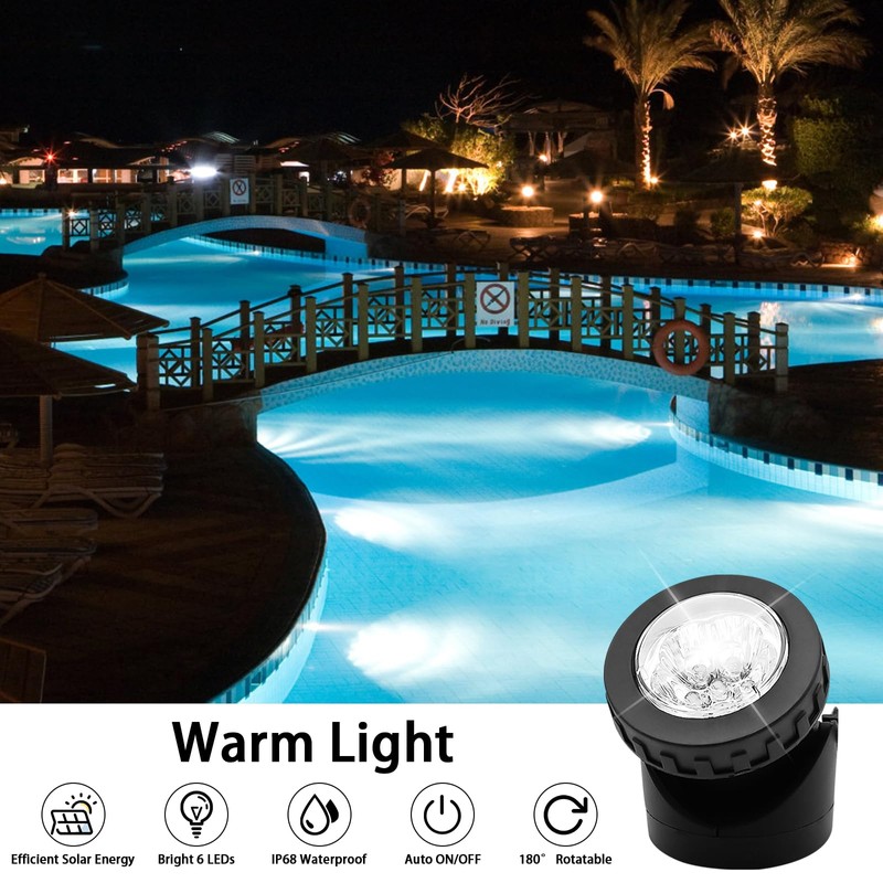 AVEKI Solar LED Landscape Spotlight,Waterproof 6 LEDs Pond Light Underwater