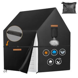 Playhouse Cover for Outdoor Waterproof,GRABADO 420D Heavy Duty Playhouse for Kids Cover,Universal Toddler Backyard Play House Cover,Easier to cover by Side Zipper,4 Reflective Strips&Windproof Buckle