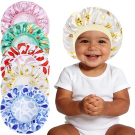 PIEMEET 5 Pcs Kids Bonnet for Girls, 11 Inch Kids Satin Bonnet with Elastic Band, Soft Silk Night Sleep Cap for Baby Toddler Girls, Colorful Sleeping Bonnet for Curly Natural Hair(Multiple Colors)