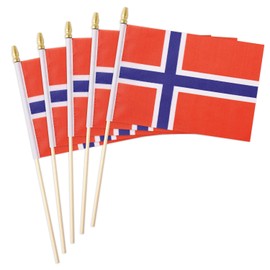 25 Pack Norway Norwegian Flag Small Mini Flag Wood Hand Held Stick Flag,Suitable For Various Holiday Parties, World Cup, National Day, And National Flag Day.