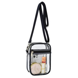 Clear Bag Stadium Approved PVC Clear Crossbody Purse Bags Makeup Organizer Pouch Concerts Tote Bag Shoulder Bag Messenger Bag (Black)