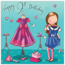 Twizler 9th Birthday Card For Girl with Dress - Age 9 Birthday Card - Age 9 Card - Age 9 Girls Gifts - Childrens Birthday Card - Girls Birthday Card - Happy Birthday Card