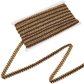 CABODYALS 1/2 Inch Brown Gimp Braid Trim Gold Metallic Glitter Woven Braided Lace Trimming Polyester Decorative Upholstery Fabric Ribbon for Sewing Making Curtain Decor Clothes Dress DIY Crafts Pillow