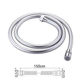 GRIFEMA G852 PVC Smooth Shower Hose 1.5m / 59 inch, Replacement Shower Pipe with Brass Connections, Flexible Anti-Twist, Silver