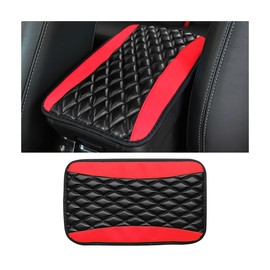 KHGUZ Car Center Console Cushion Pad, Comfortable Leather Automotive Armrest Seat Box Cover, Soft Waterproof Vehicle Arm Rest Decor Mat Accessories, Universal for RV, SUV, Truck (Red)