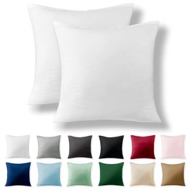Alreya Set of 2 Renforcé Cushion Covers 80 x 80 cm - 100% Cotton with YKK Zip, Super Soft Pillowcase 80 x 80 cm, Pillow Slip, White, Cushion Cover Only