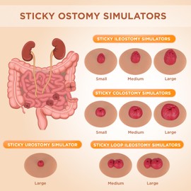 MedEduQuest Sticky Ostomy Simulators, Stoma Training Model Set, Multi-Skin Tone Ostomy Care Practice Models for Medical Training and Patient Education - Tan