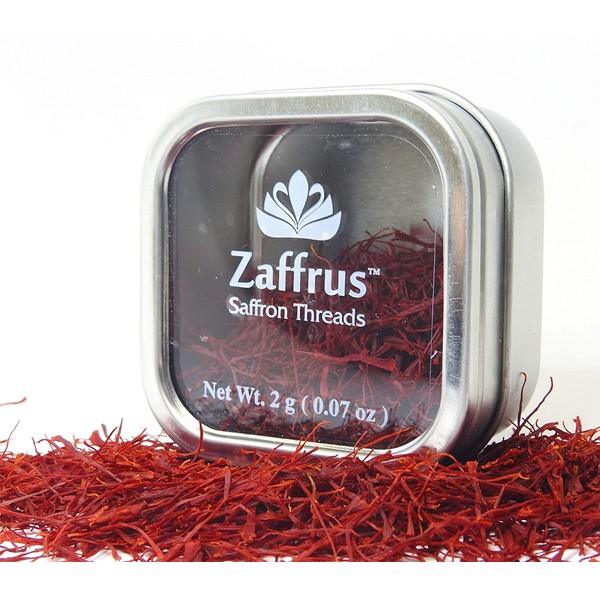 Zaffrus - Premium Persian Negin Style All Red Saffron Threads For Cooking Saffron Rice, Risotto, Paella, Persian Tahdig, Desserts, Tea, Golden Milk & Vegan Foods (2 grams / .07 oz)