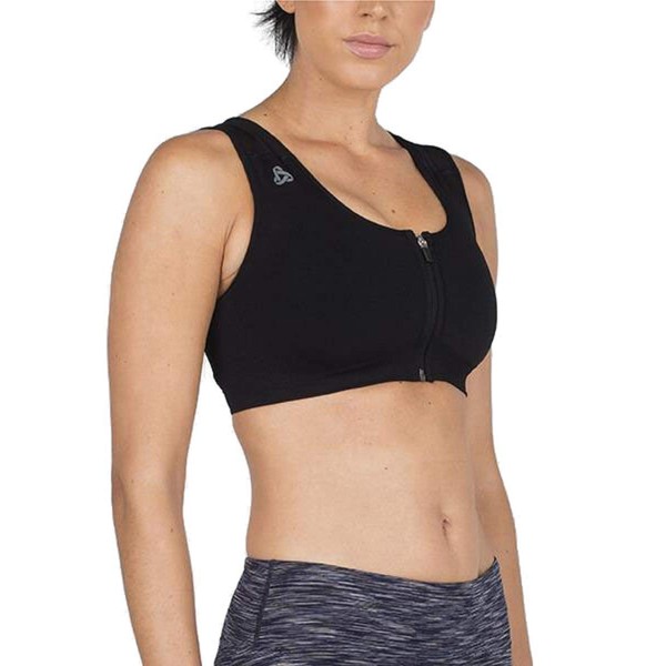 ALIGNMED Seamless Sports Bra for All Fitness Activities | Zippered (Black, Large)