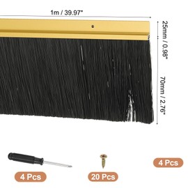 PATIKIL Door Brush Sweeps 2.76" Bristles x 39.37" Long, 4 Sets H-Shape Aluminum Alloy Holder Brush Sweep for Bottom of Door Seal Garage Weather Stripping, Gold/Black