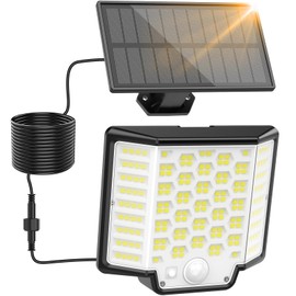 Collasis Solar Lights Outdoor Garden, 186LED/3Modes 270°Upgraded Outdoor Lights IP65 Waterproof Solar Security Lights Outdoor Motion Sensor with 16.4Ft/5M Cable Wall Lights for Garden, Yard, Pathway