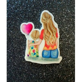 5pc. Blond Mother and Daughter, Girl in Denim, Planar Flatback, Cabochon, Bow