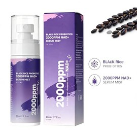 Black Rice Probiotics 2000ppm NAD+ Serum Mist 80ml, Hydrating & Refreshing Facial Spray with Black Rice Extract, Lightweight Face Mist for Daily Skin 