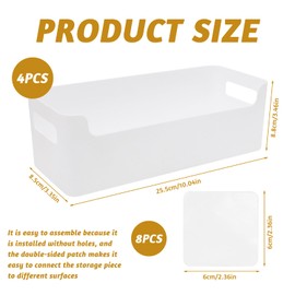 Griwuut Set of 4 Storage Boxes, Plastic Storage Baskets, Organiser with Handles, Kitchen Cupboard Storage Baskets, White, Tight Storage Bathroom