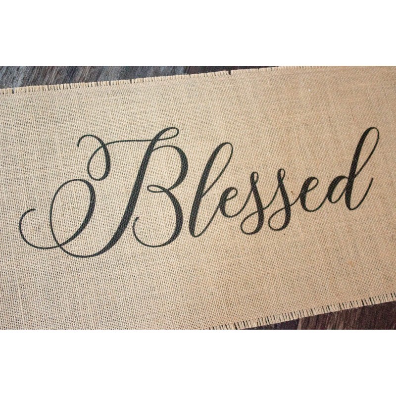 Grateful Thankful Blessed burlap table runner