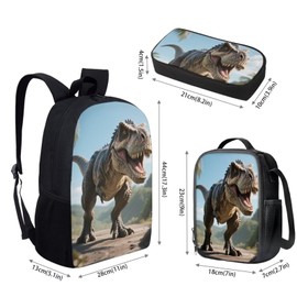 PJHEQOXE Kids School Bag Set for Girls Boys,Book Bag with Lunch Bag and Pen Case, Sturdy Sport Travel Essentials Middle Hight School,Unisex Child Multiplier Backpacks Tyrannosaurus Rex