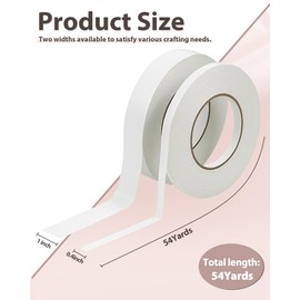 PLANTIONAL 2 Rolls Double-Sided Sticky Fabric Tape, No Sewing Required, Gluing, or Ironing Stitch Witchery Adhesive Cloth Tape, 2/5" x 54.6 Yd and 1" x 54.6 Yd Fabric Hemming Tape