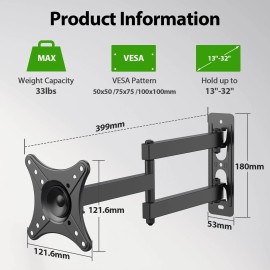 Usx Mount Full Motion TV Wall Mount Universal Corner TV Mount for 13-32 inch Flat Curve