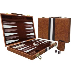 15inch Backgammon Set Classic Folding Board with Leather Case, Portable Travel Game, Ideal Gift Package for Strategy Lovers