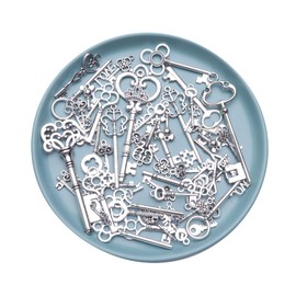 Ruwado 100 Gram Key Charm Mixed Style Antique Vintage Key Pendants Set for Jewelry Making Findings Bracelet Key Chain Earring Necklace DIY Crafting Project Wedding Party Favors (Antique Silver)