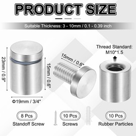 PATIKIL 3/4x0.9" Standoff Screws, 8 Pack Stainless Steel Stand Off Wall Mounts Wall Sign Mounting Hardware Advertising Standoff Nail for Hanging Acrylic Signs Picture Frame, Silver