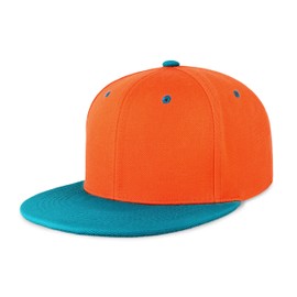 CHOK.LIDS Flat Bill Visor Classic Snapback Hat Blank Adjustable Brim High Top End Trendy Color Style Two Tone Baseball Cap (Orange/Aqua)