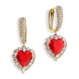 Sonateomber Rhinestone Heart dangle Gold Hoop Earrings for Women Valentines Day Sparkly Ruby Red Crystal Cubic Zirconia Drop Huggie Earing Dangling Prom Fashion Jewelry Gift