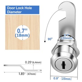 AOTWSEN Cabinet Locks with Keys, Lock for Cabinet,Keyed-Alike Zinc Alloy Cabinet Cam Locks (1-Pack) - 1-1/8" Secure Cam Lock for Tool Boxes/Mailboxes/RV Storage