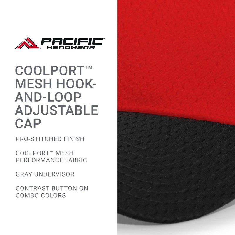 Pacific Headwear Standard Coolport Mesh Hook-and-Loop Adjustable Cap, Red/Black