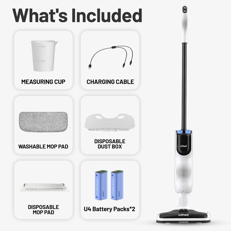 LiTHELi Cordless Vacuum Mop Cleaner, 2-in-1 Hard Floor Stick Vacuum,