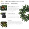 Sunnydaze 24" Green Pre-Lit Artificial Christmas Wreath with Pinecones and