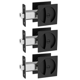Haidms Pocket Door Lock 3 Pack, Matte Black Pocket Door Handle, Square Black Pocket Door Hardware, Matte Black Pocket Door Lock