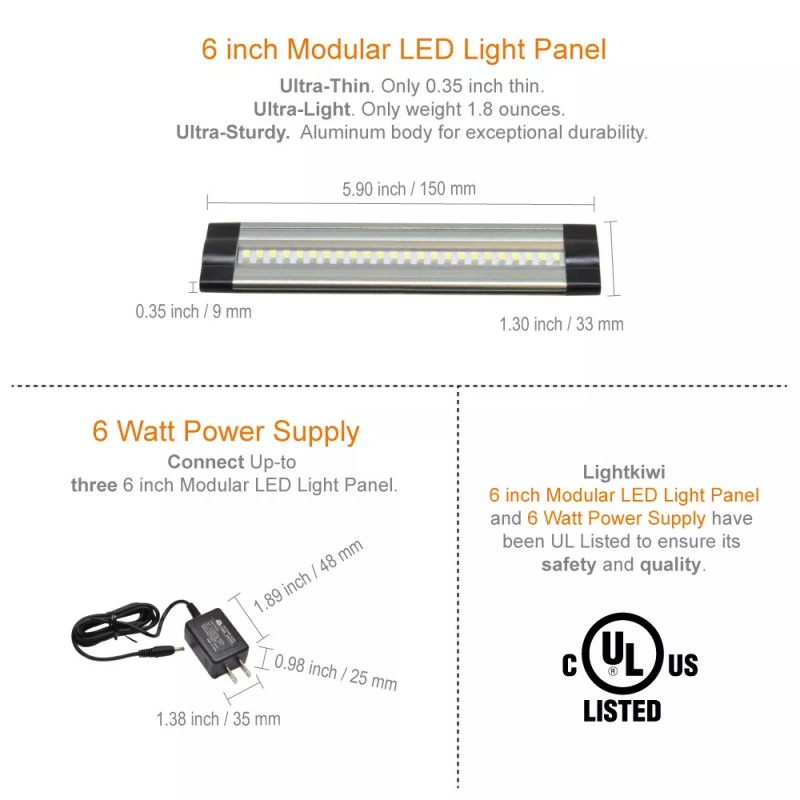 Lightkiwi Y9200 6 Inch Cool White LED Under Cabinet Lighting