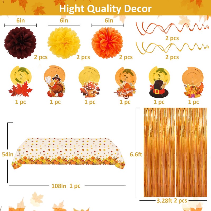 106Pcs Friendsgiving Party Decorations, Friendsgiving Banner Tablecloth Foil Fringe Curtain