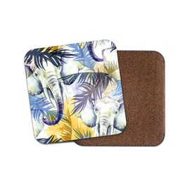 1 x Elephant Painting Coaster - Palm Leaves Wild African Elephants Mum #19185