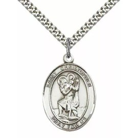 F A Dumont Church Supplies St. Christopher Pendant St. 24" Stainless Silver Heavy Curb Chain