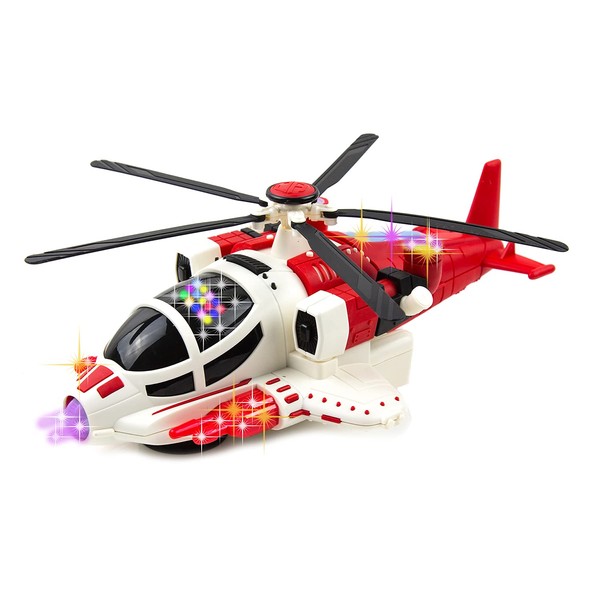 Toysery Bump and Go Helicopter Toys for Boys, Girls, Toddlers – Aircraft Toy Set with Lights & Realistic Sounds, Fun Toy Helicopter for Kids, Great All-Occasion Gifts, Red